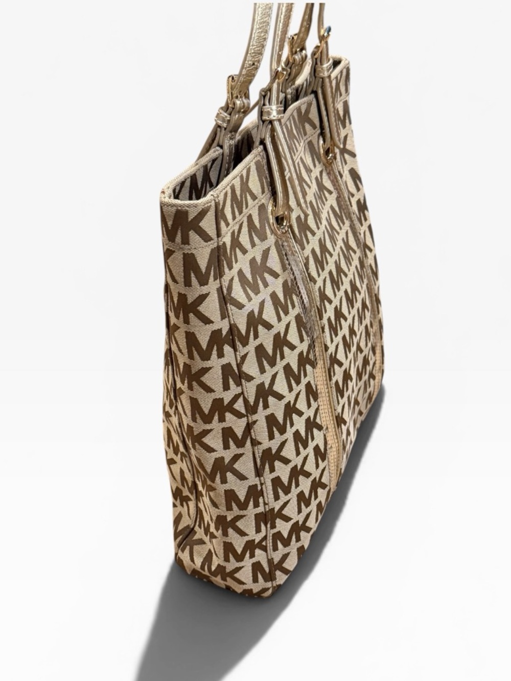 Michael Kors Monogram Sequin Stripe Tote Bag - Gold/Tan - Picture 6 of 15